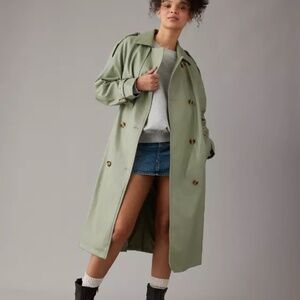 <Final Offer till 23rd>  NWT AE Vegan Leather Trench Coat  Olive Color